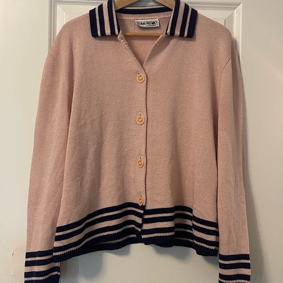 San Remo Sweaters - Elegant Pink and Blue Knit Cardigan Sweater